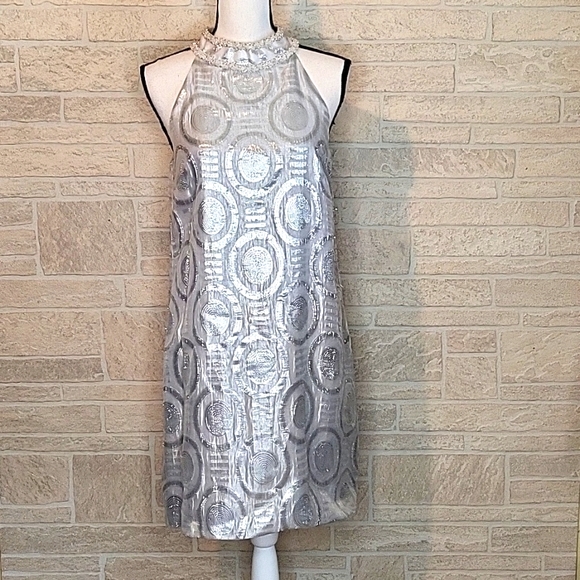 Maggy London Dresses & Skirts - MAGGIE LONDON Metallic Abstract MCM Design Retro Style Tunic Halter